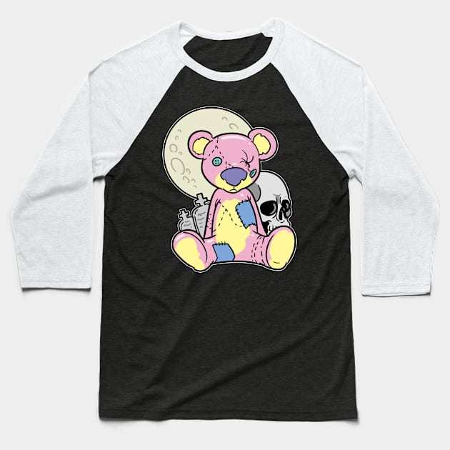 Pastel Goth Voodoo Doll Teddy Bear Kawaii Baseball T-Shirt by ModernMode